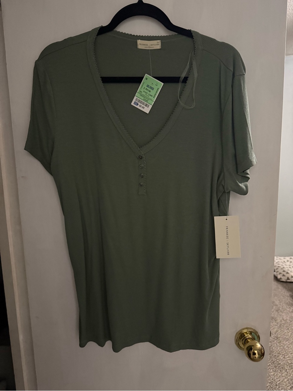 Olive V-Neck Short Sleeve Henley